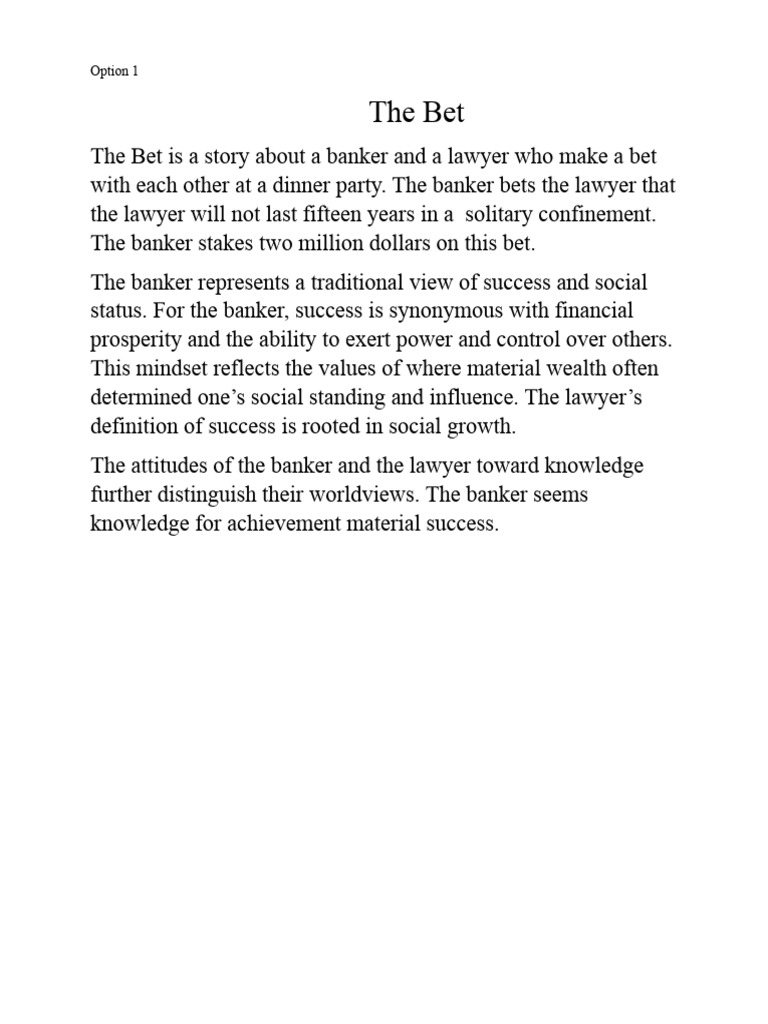 The Bet: A Clash of Success Ideals | PDF