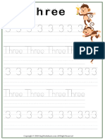 Three 3 Number Tracing Worksheet With Animal Illustration