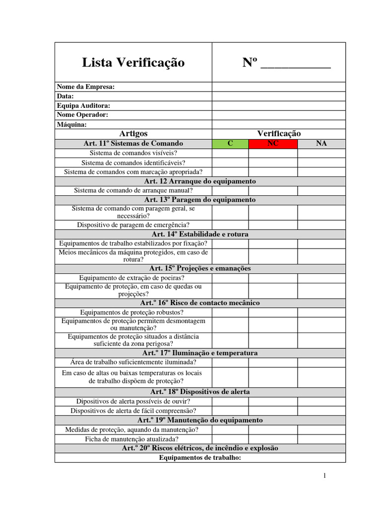 Ficha de Verificação de Equipamentos DL 50/2005 | PDF