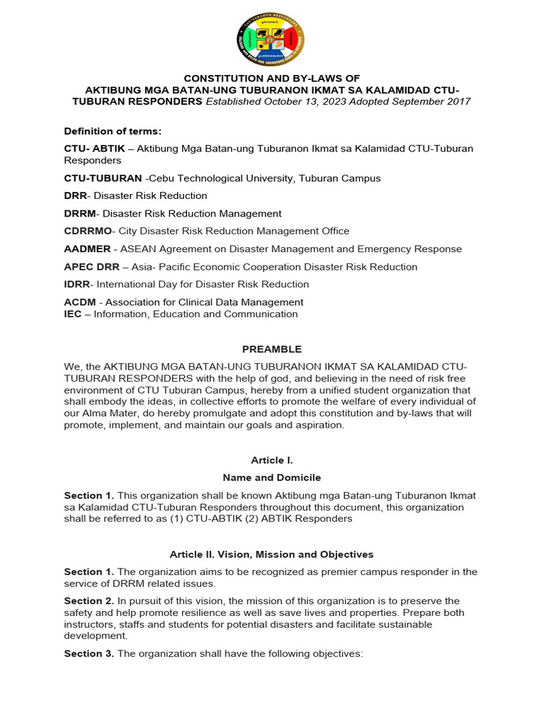 Constitution and Bylaws | PDF | Disaster Risk Reduction | Government