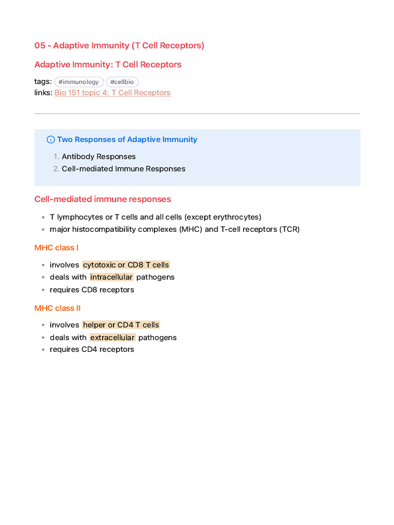 05 - Adaptive Immunity (T Cell Receptors) | PDF | Major ...