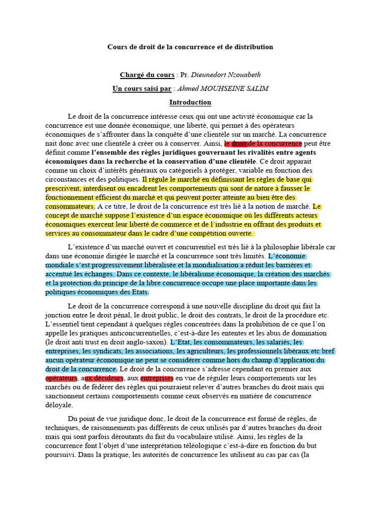 Cours de droit de la concurrence | PDF | Règles de concurrence | Traité
