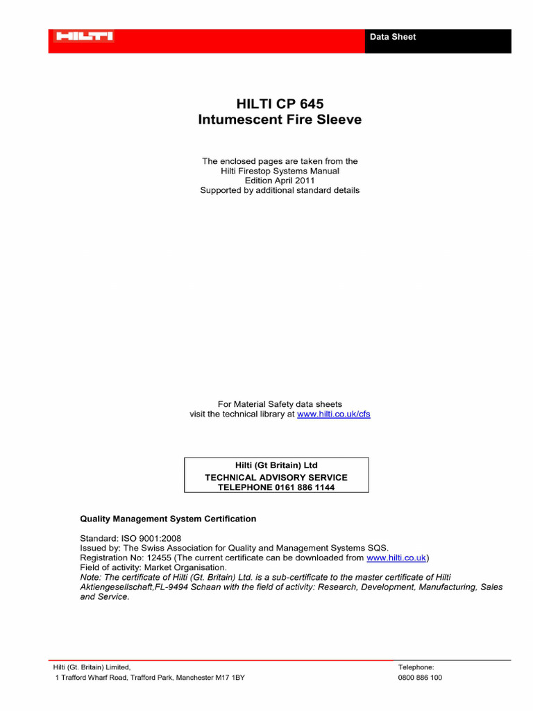 Hilti Firestop Specification Binder, CP 645 l | PDF
