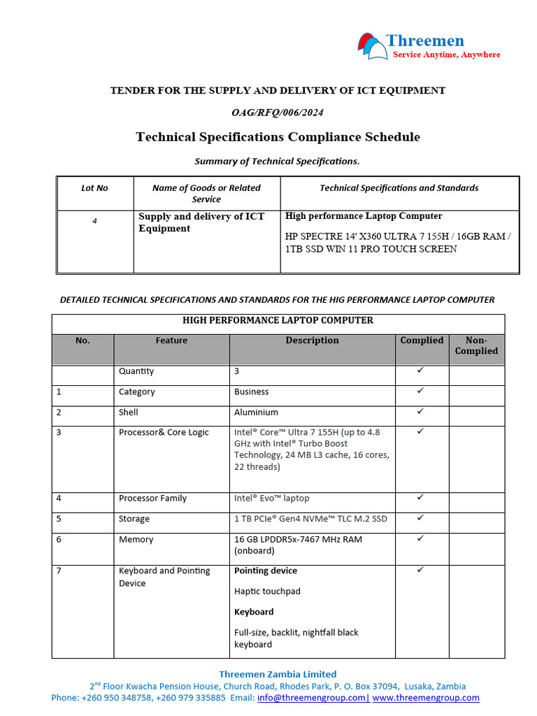 Lot 4-Technical Specifications - High Performance Laptop Computer | PDF ...