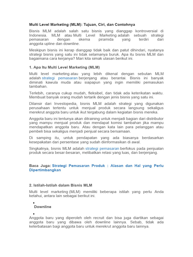Memahami Bisnis Multi Level Marketing | PDF