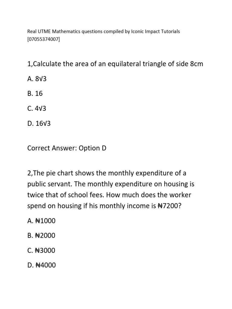 Real UTME Mathematics Questions-2 | PDF | Mathematics