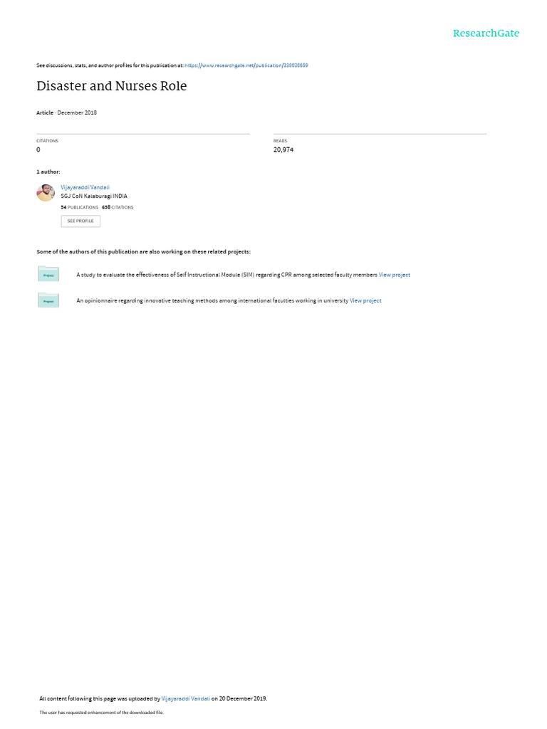 Disasterand Nurses Role Pdf Natural Disasters Hazards