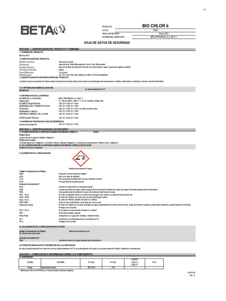 Biochlor 6: Seguridad y Uso | PDF | Agua | Cloro