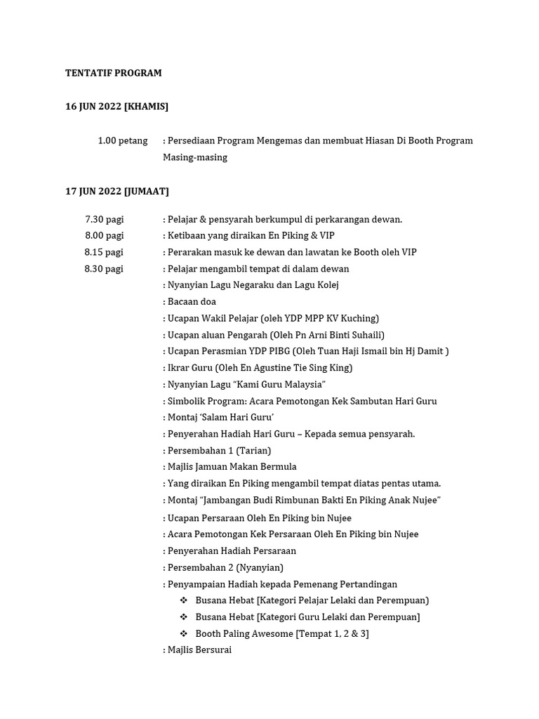Tentatif Program Jamuan Raya 2022 | PDF