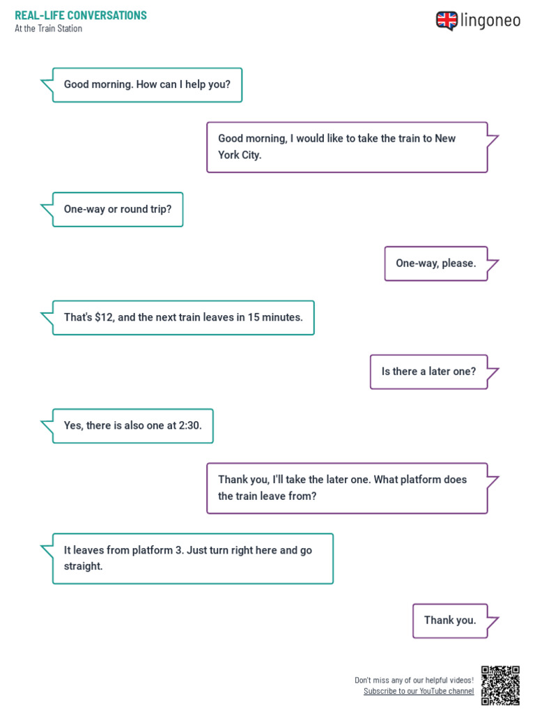 Train Station Dialogue Practice | PDF