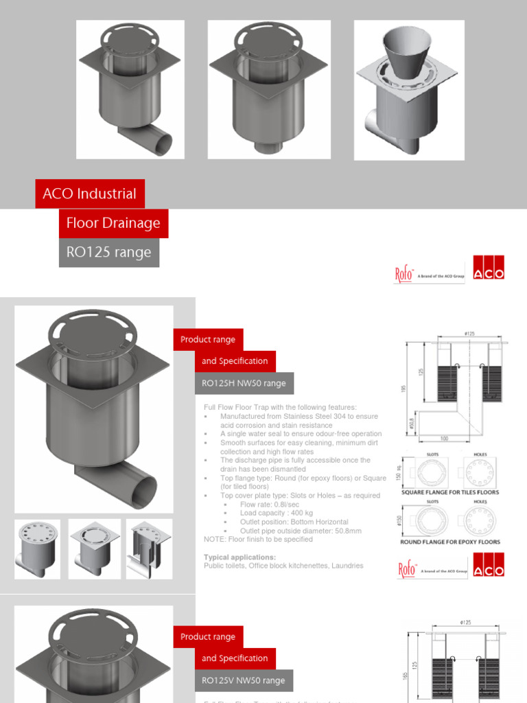 ACO RO125 Floor Drain Specifications | PDF | Pipe (Fluid Conveyance ...