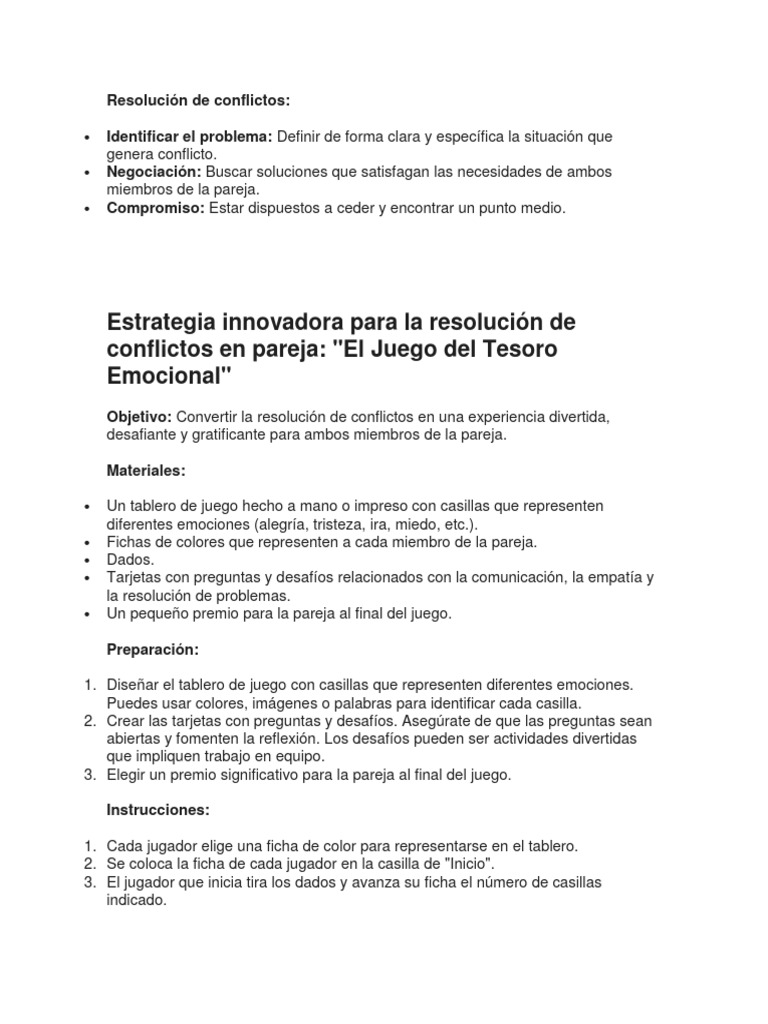 Juego para resolver conflictos en pareja | PDF | Las emociones ...