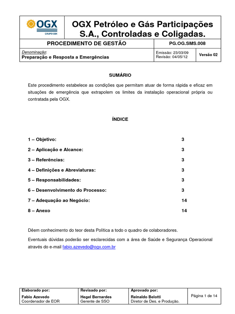 Preparação e Resposta a Emergências OGX | PDF | Gestão de recursos ...