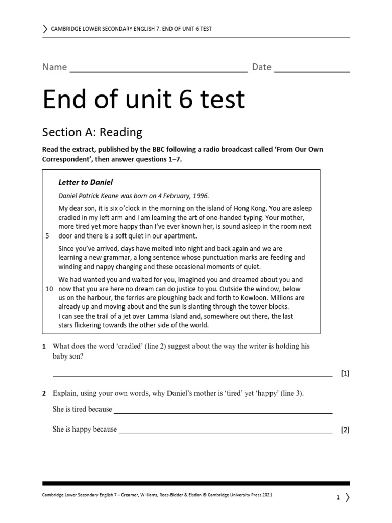 Unit 6 Test: Cambridge English 7 | PDF | Language Arts & Discipline