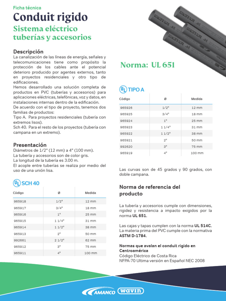 Ficha Técnica de Tuberías PVC Sch 40 | PDF | Materiales