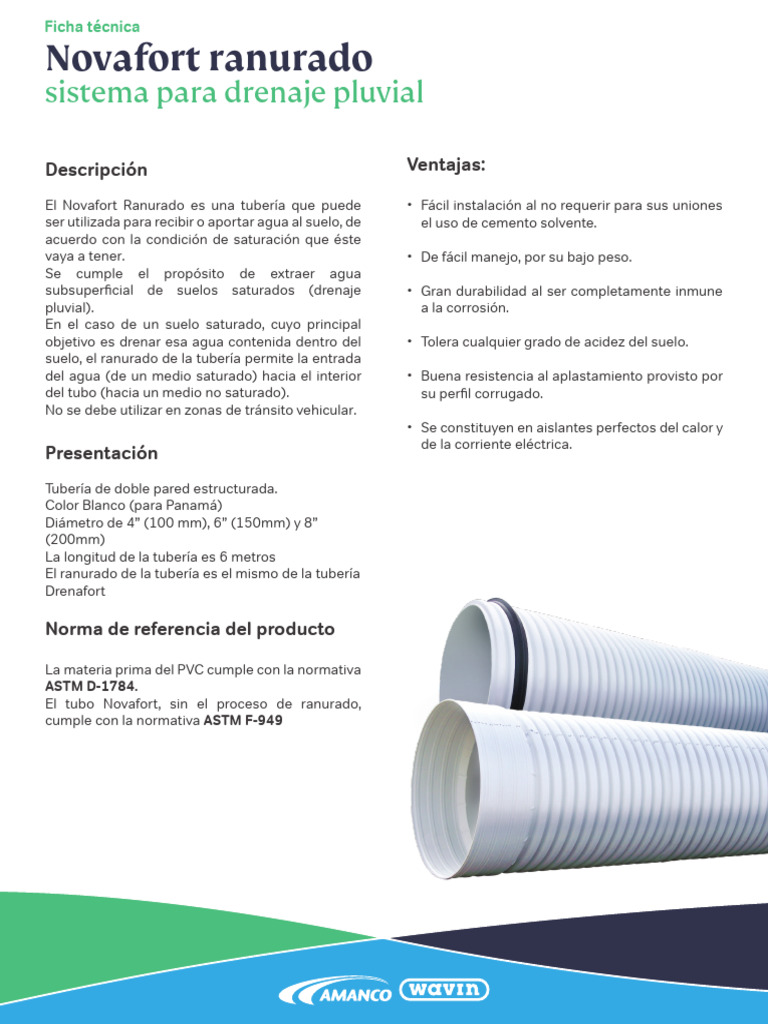 Tubería Novafort para Drenaje Pluvial | PDF | Tubería (transporte de ...