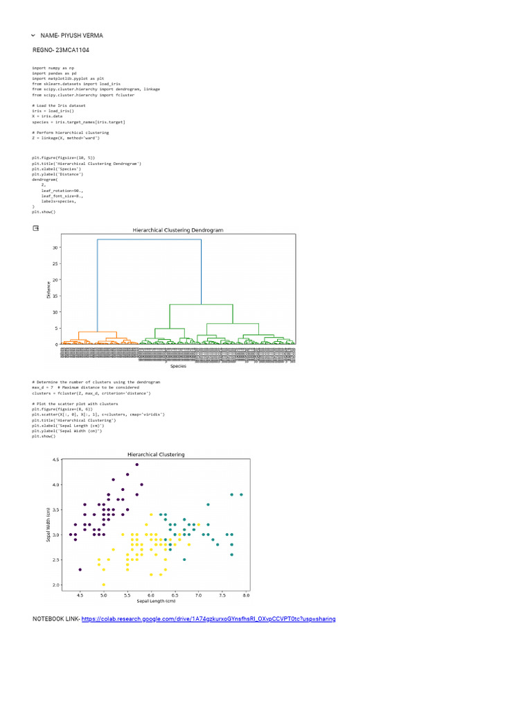 Hierarchical Clustering with Iris Dataset | PDF