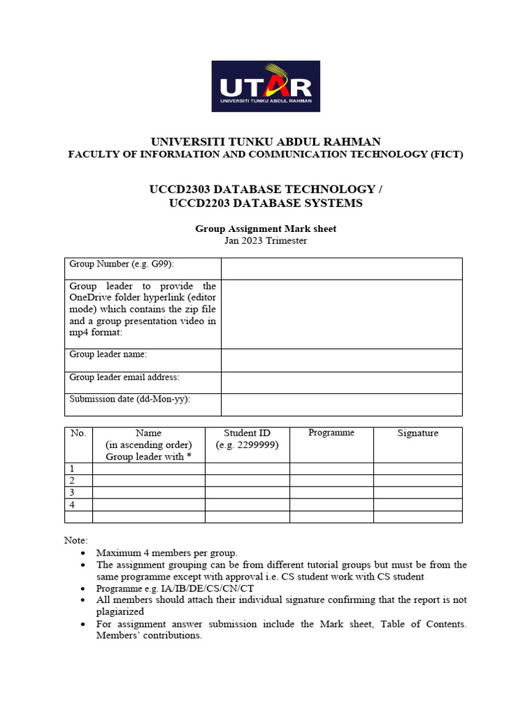 Group Assignment Cover Page Template | PDF | Relational Database | Data ...