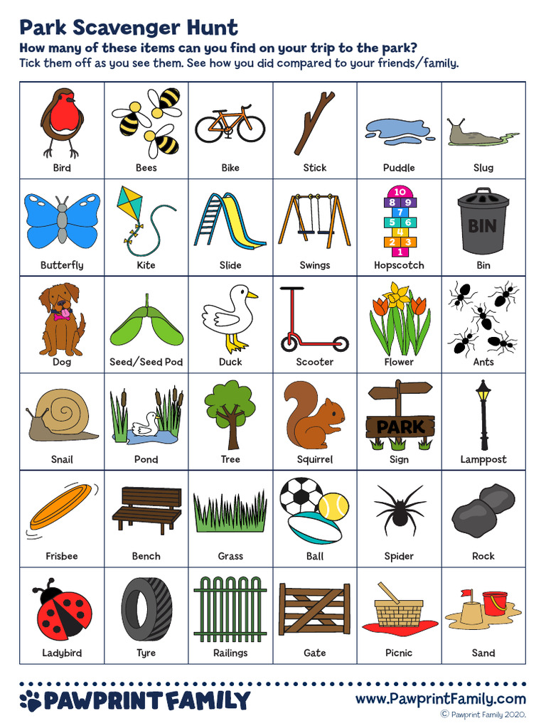 Park Scavenger Hunt Sheet | PDF