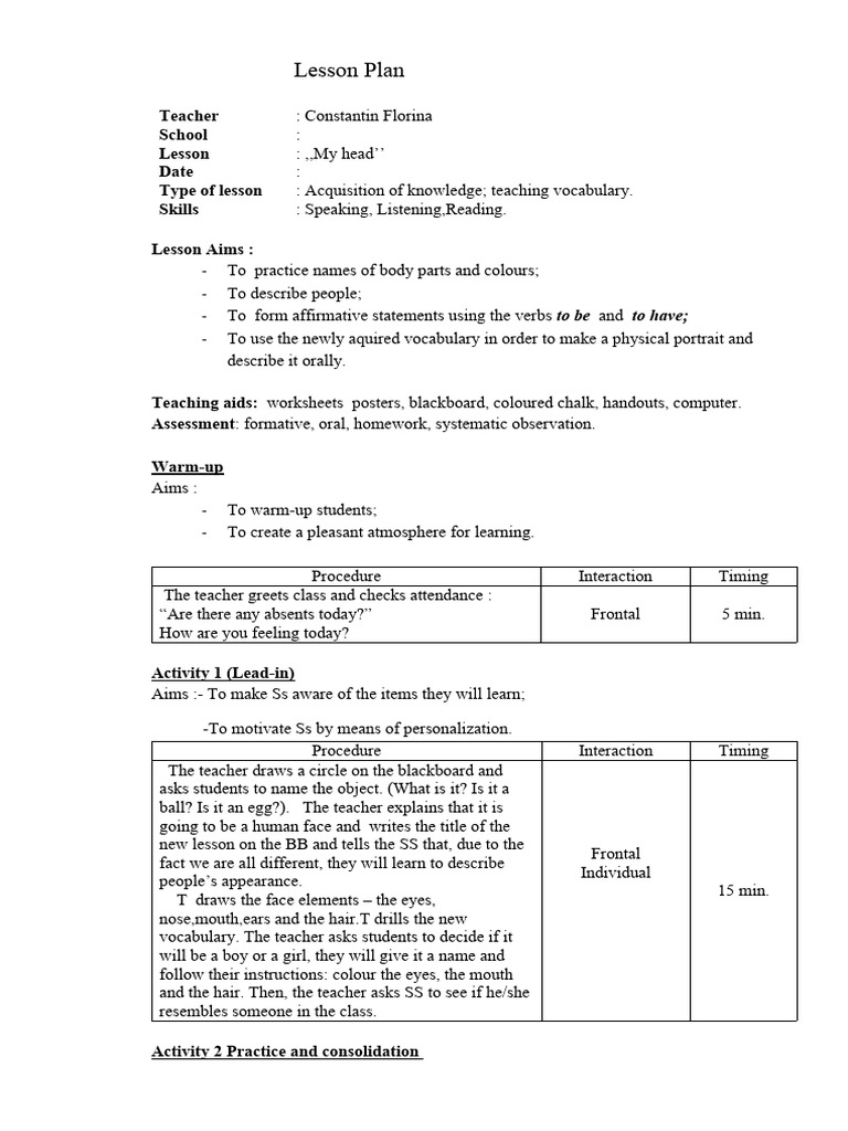 Lesson Plan 1st Grade | PDF | Lesson Plan | Teachers