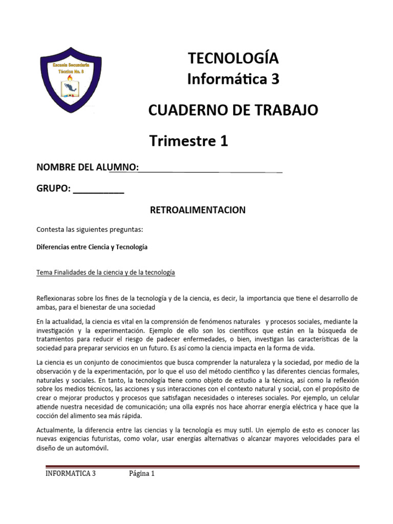 CUADERNILLO DE TRABAJO INF3 TRIM 1 | PDF | Innovación | Science