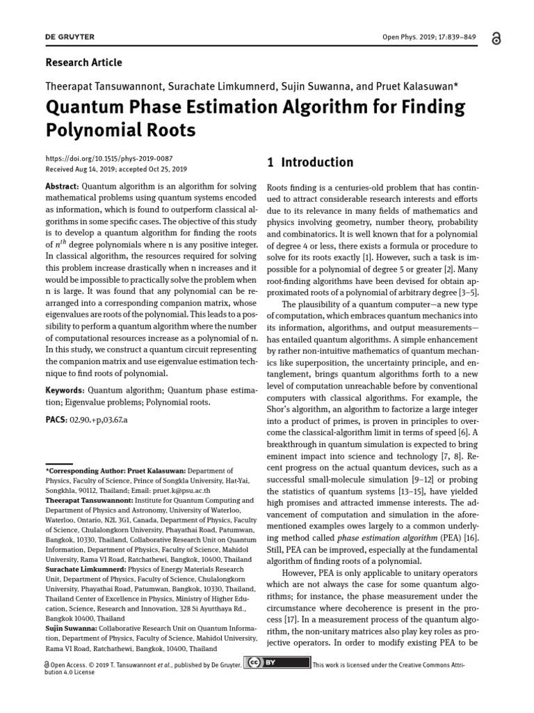 Quantum Algorithm for Polynomial Roots | PDF | Eigenvalues And ...
