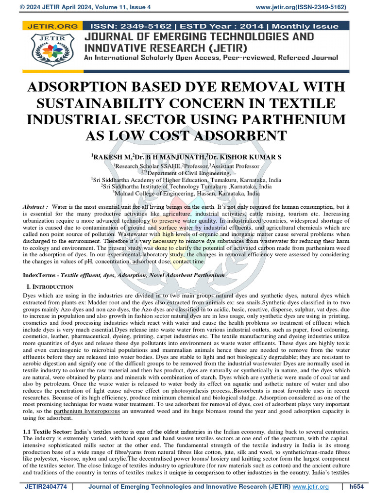 Sustainable Dye Removal Using Parthenium | PDF | Textiles | Dye