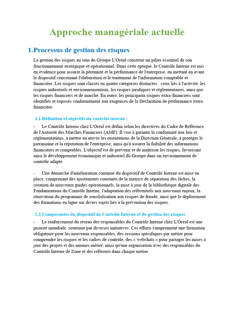 Gestion des risques et contrôle interne chez L'Oréal | PDF | Contrôle ...