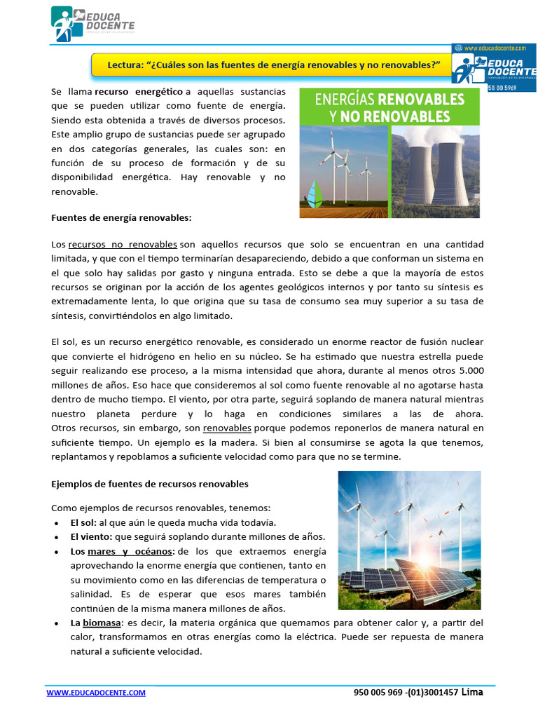 Fuentes de Energía: Renovables y No Renovables | PDF | Energía ...