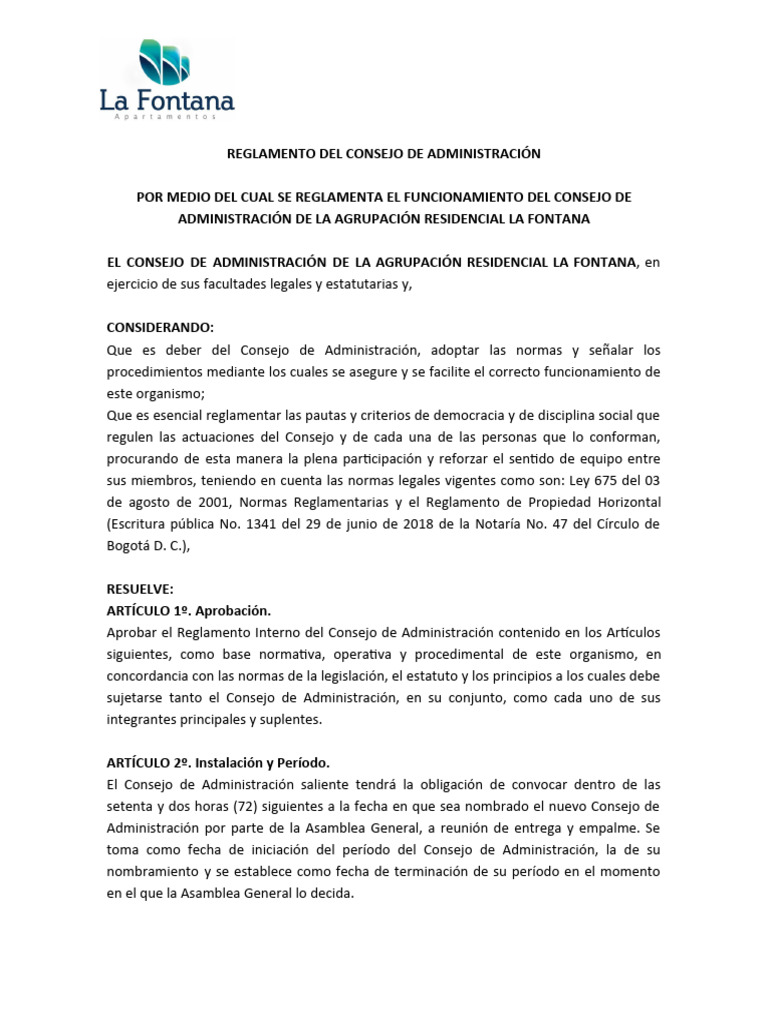 Reglamento del Consejo de Administración | PDF | Condominio | Votación