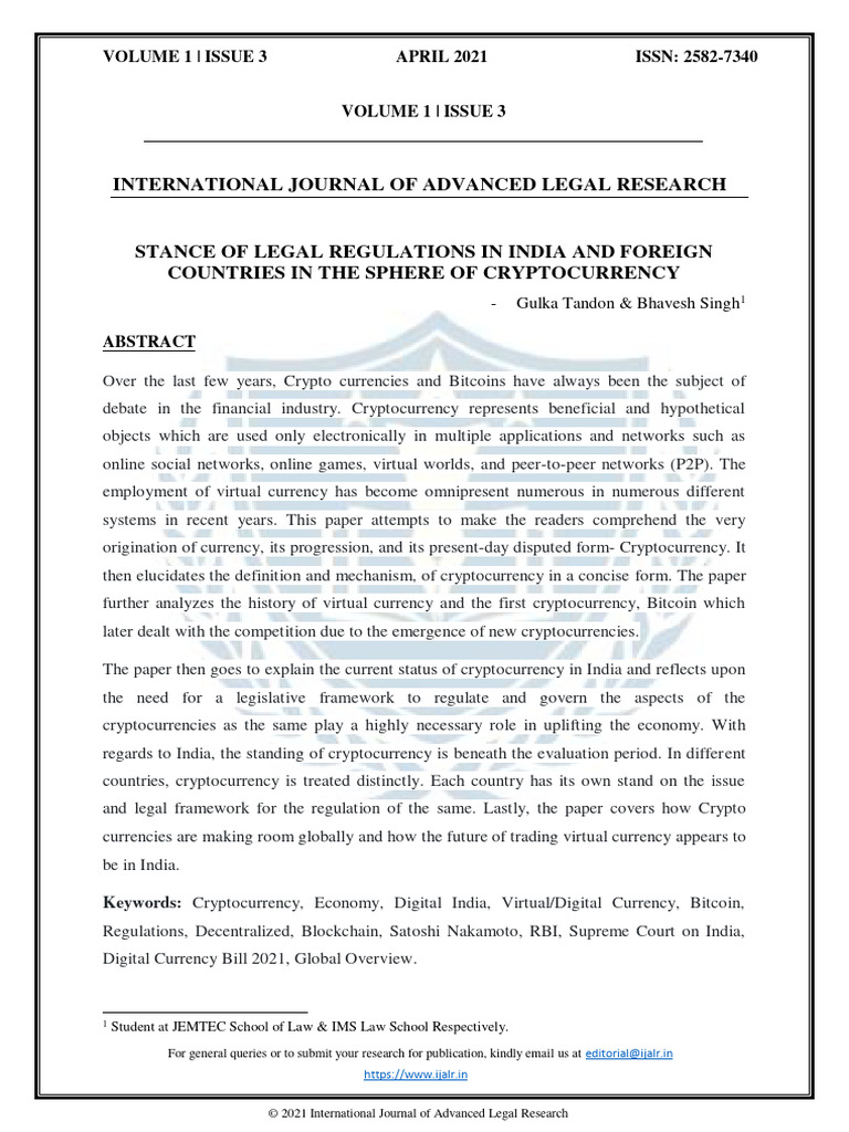 Cryptocurrency Regulations in India | PDF | Cryptocurrency | Public Key  Cryptography