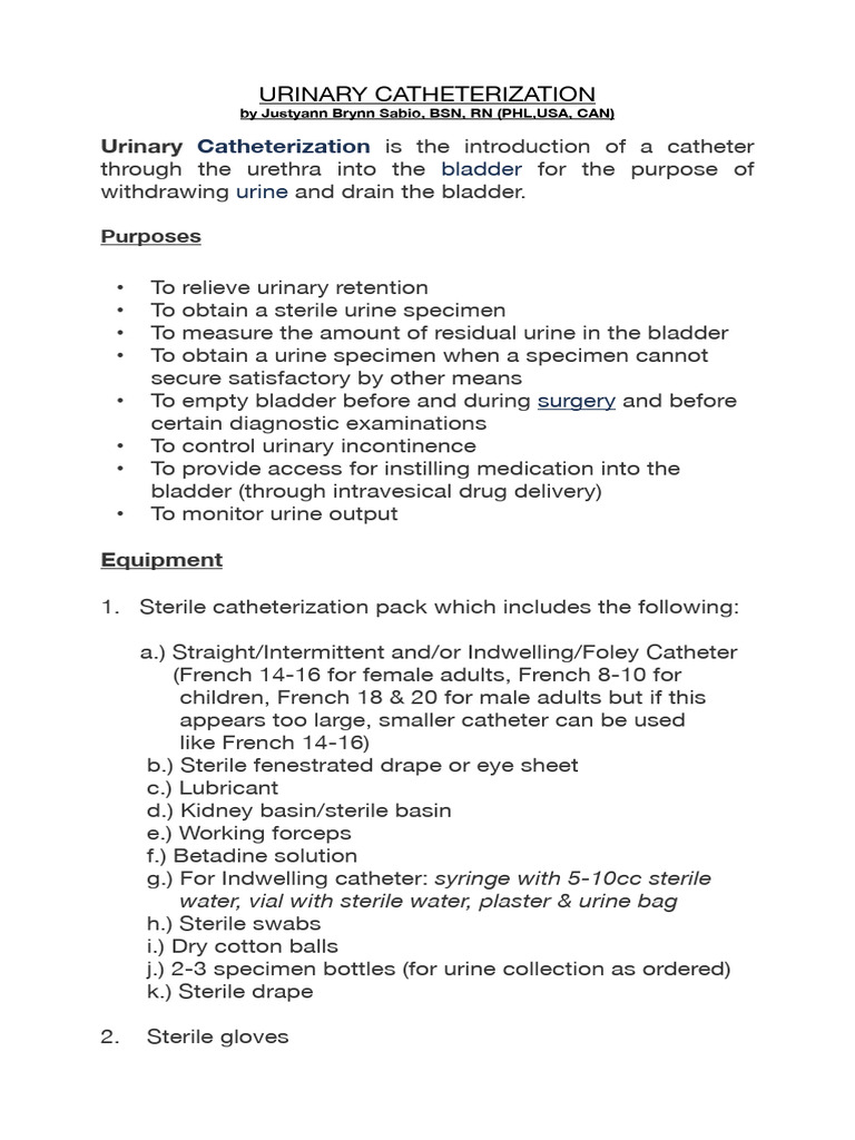 Urinary Catheterization Procedure Guide | PDF | Catheter | Urinary ...
