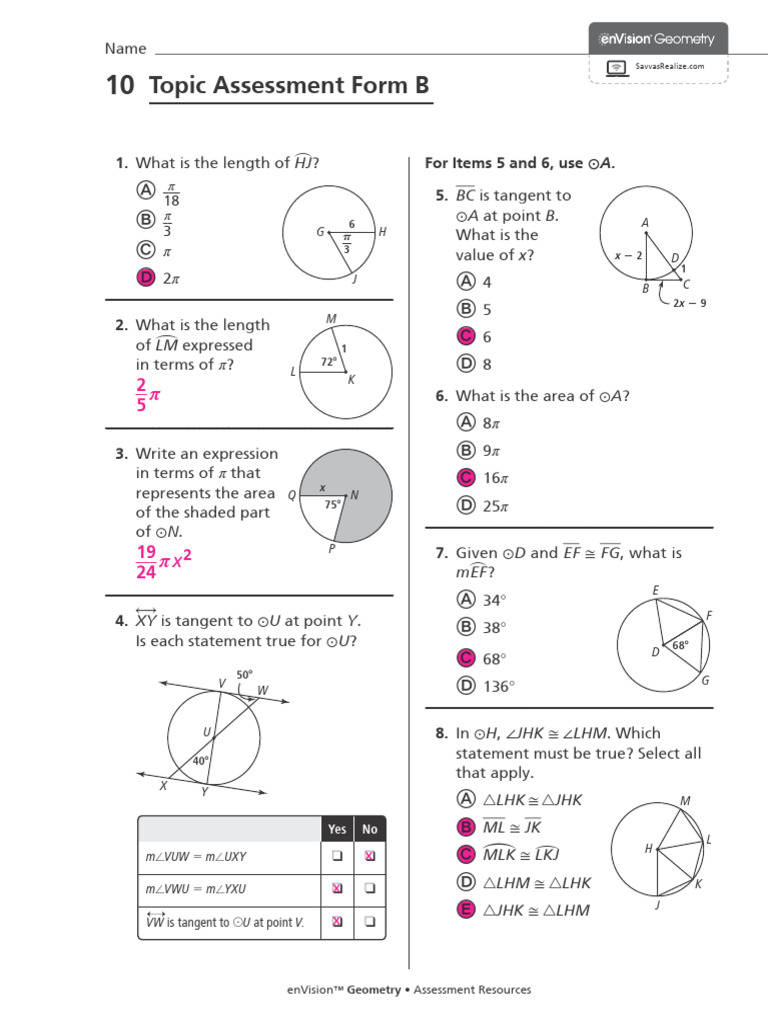 Topic Assessment Form B: BC Is Tangent To HJ ? | PDF | Elementary ...