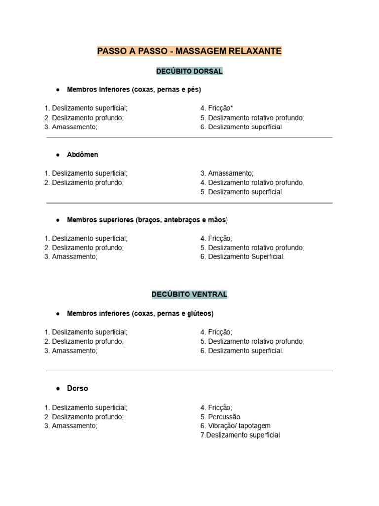 Passo a Passo da Massagem Relaxante | PDF | Ciências e Matemática ...