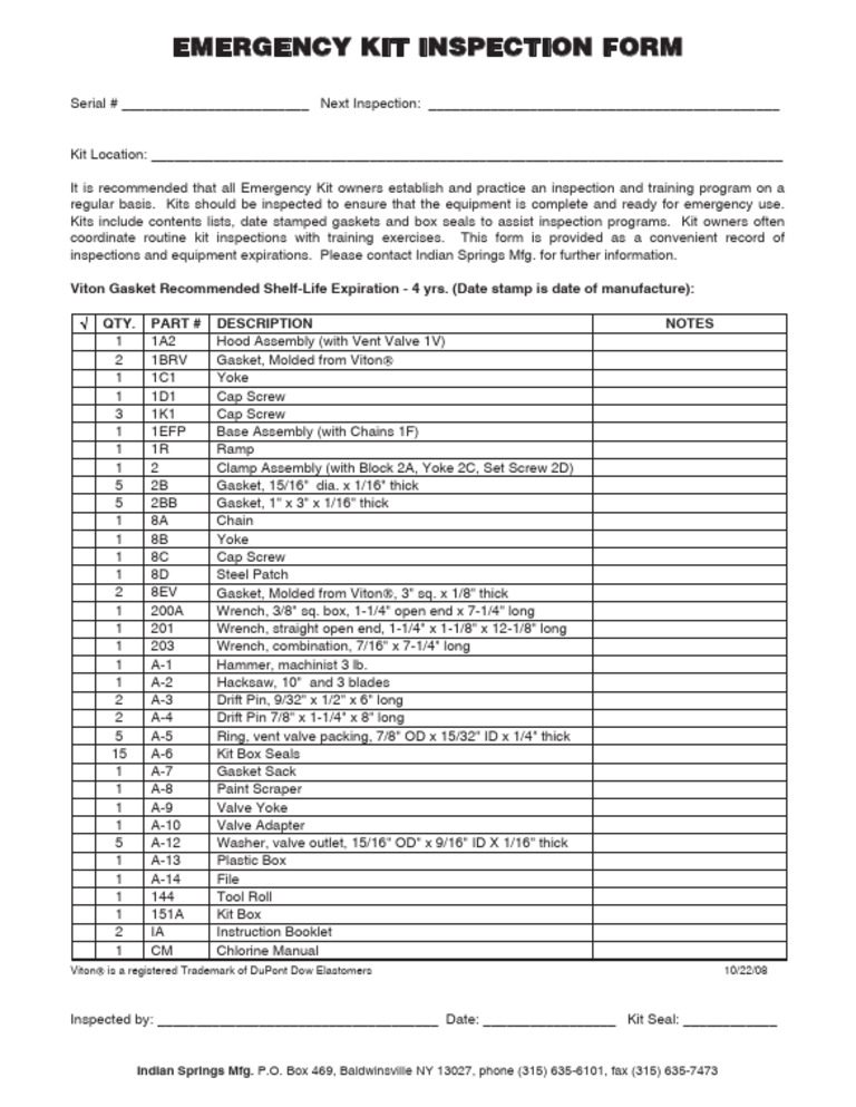 Emergency Kit Inspection Checklist | PDF