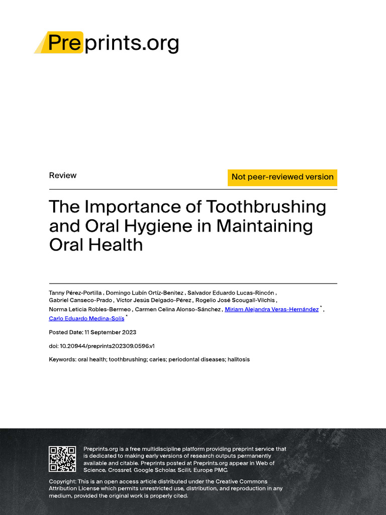 The Importance of Toothbrushing and Oral Hygiene I | PDF | Oral Hygiene ...