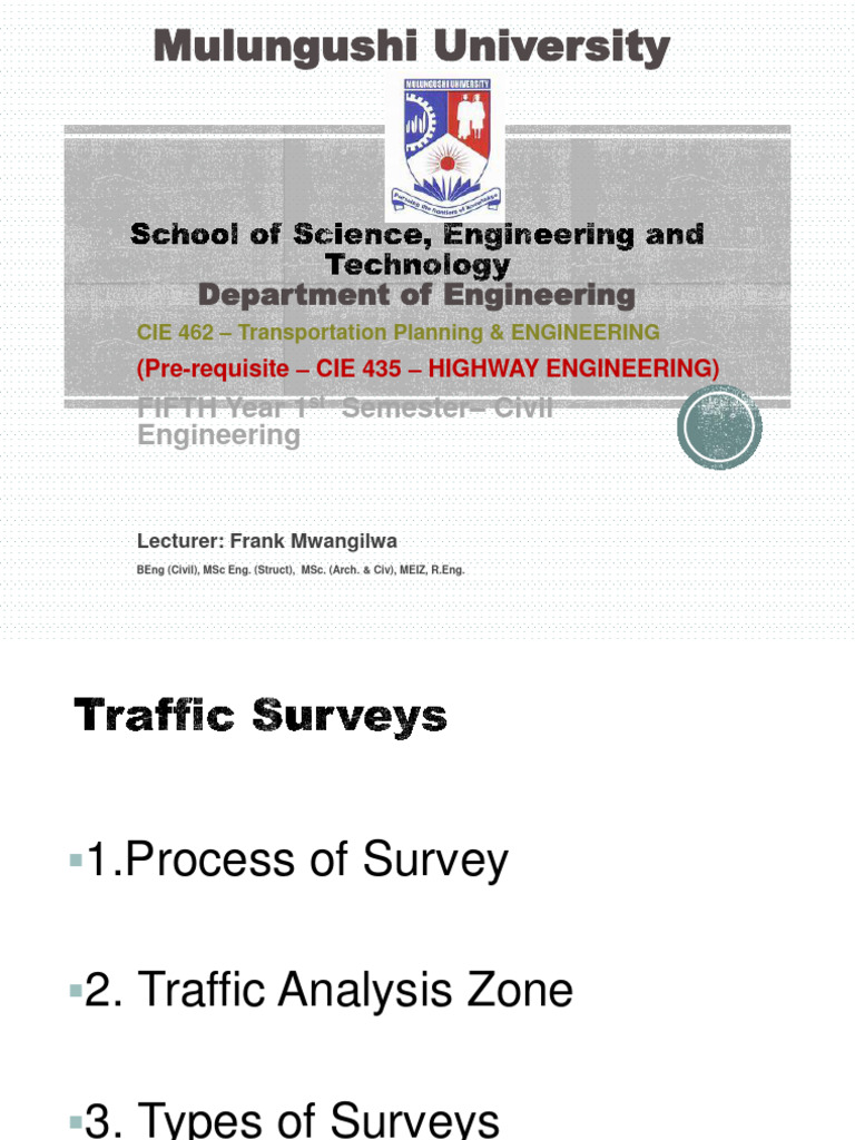 Lecture 5 Transportation Planning Surveys Pdf Road Traffic