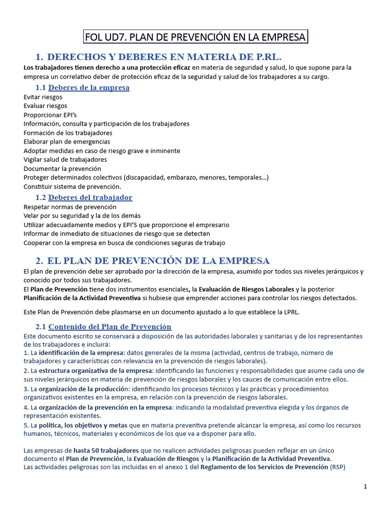 FOL UD7 Plan de Prevención en La Empresa | PDF | Business