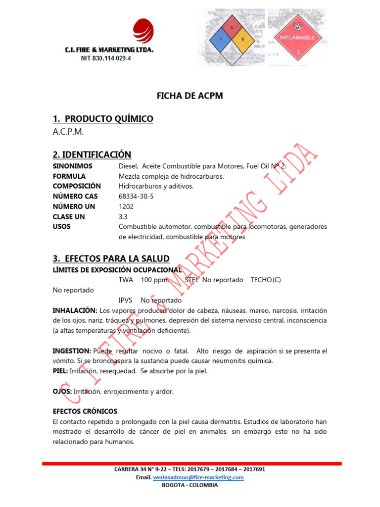 Ficha Tecnica ACPM | PDF | Combustión | Agua