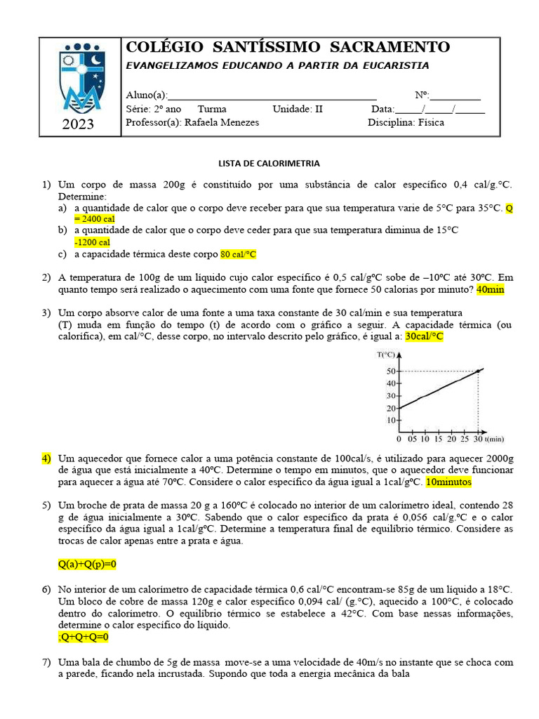 Exercícios Resolvidos de Calorimetria | PDF | Calor | Calor latente