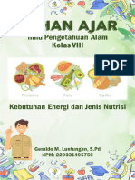 Bahan Ajar Kebutuhan Energi Dan Jenis Nutrisi. IPA SMP Kelas VIII.