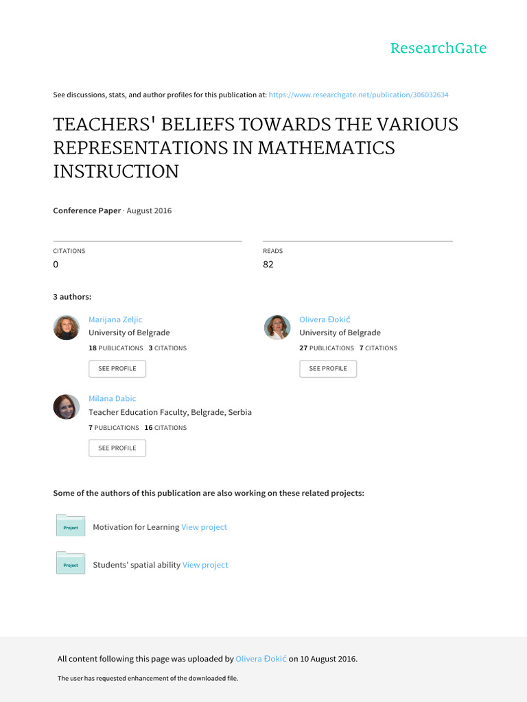 Teachers Beliefs Towards The Various Pdf Mathematics Algebra