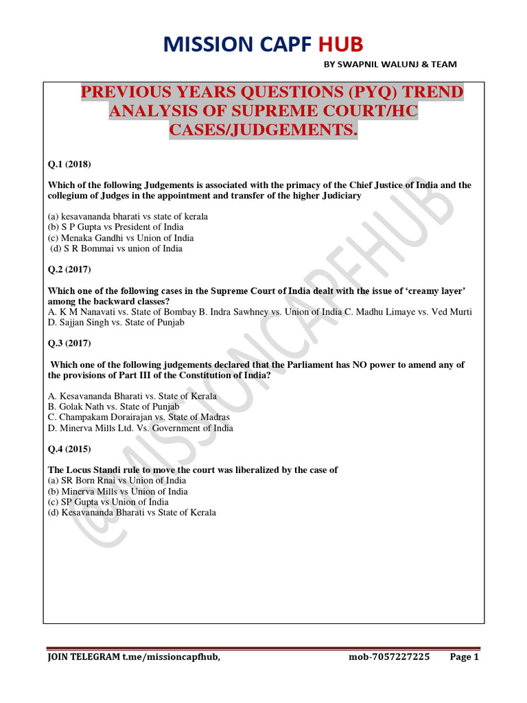 Key Supreme Court Judgements Analysis | PDF | Legal Documents | Public Law