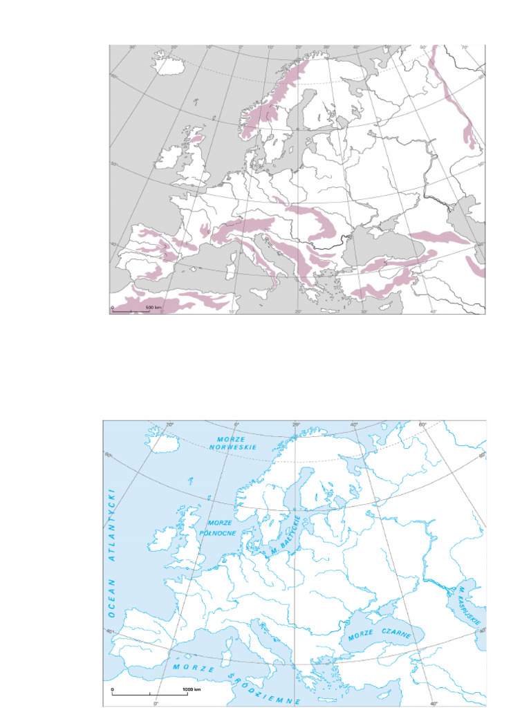 Mapa Konturowa Europy - Wody I Ukształtowanie Powierzchni | PDF