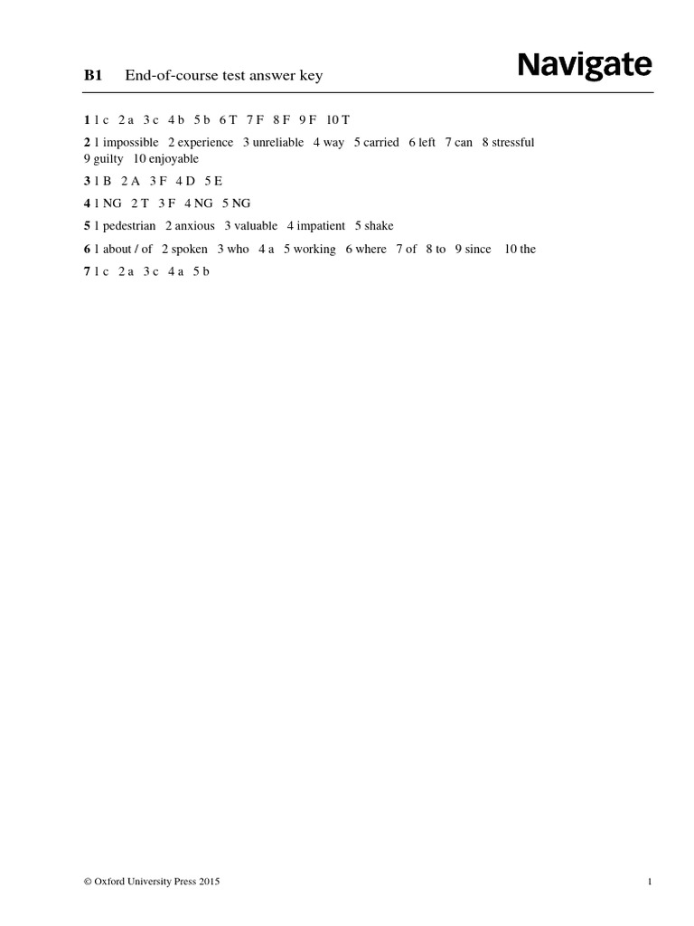 B1 End-of-Course Test Answer Key | PDF | Sports & Recreation