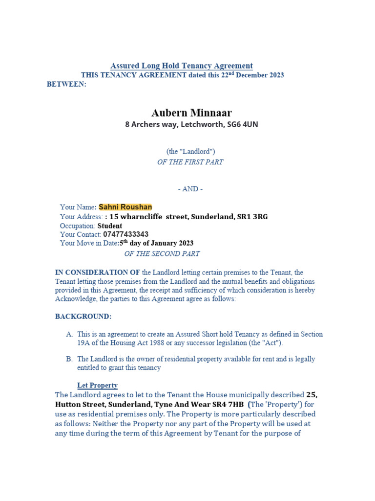 Assured Tenancy Agreement for Students | PDF | Leasehold Estate | Lease