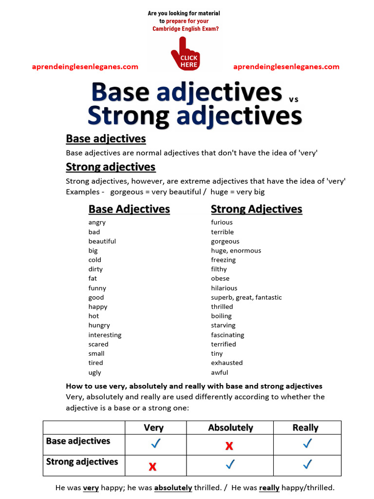 Base vs. Strong Adjectives Guide | PDF