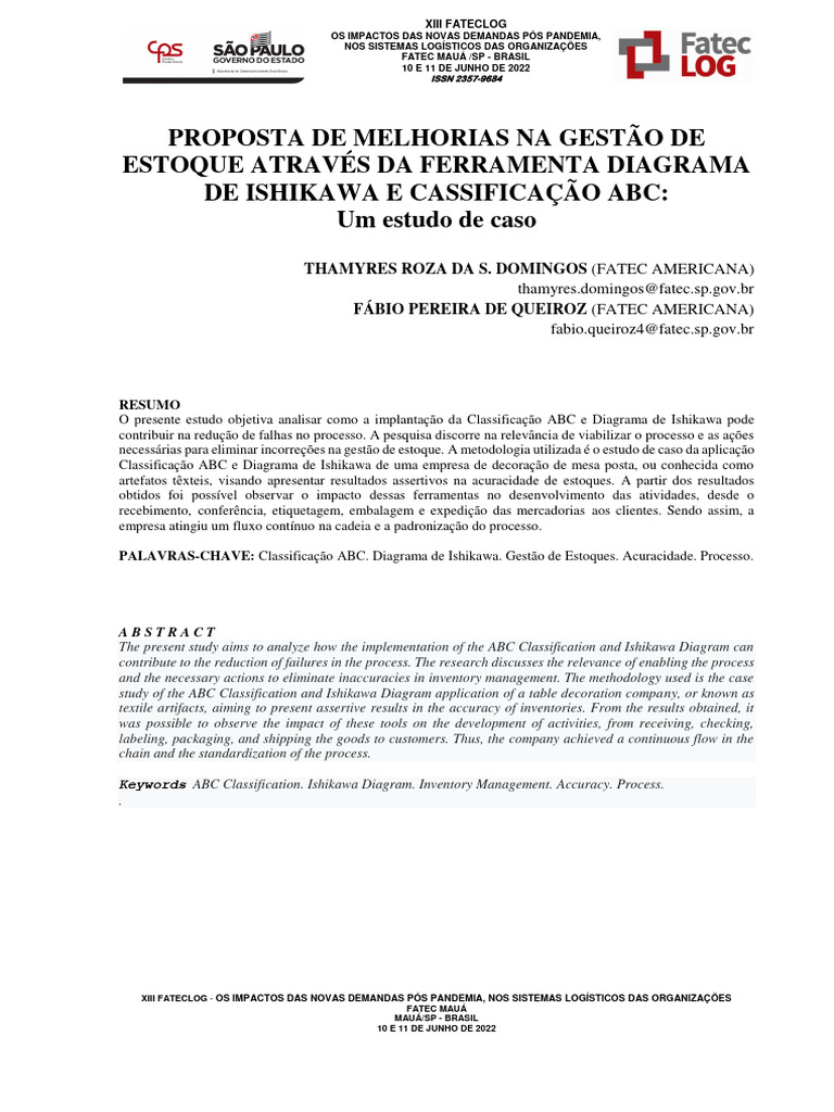 Diagrama de Ishikawa e classificação ABC | PDF | Cadeia de suprimentos ...