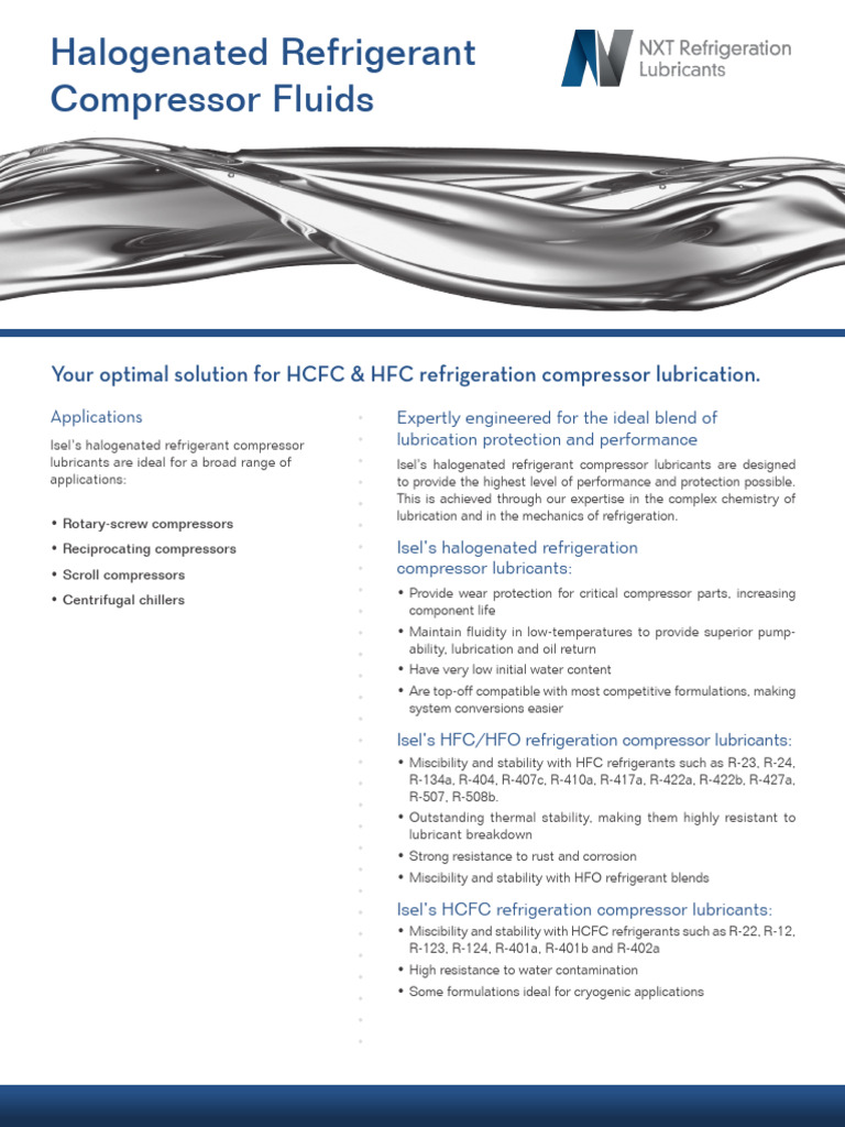 Isel NXT Halogenated Refrigerants Product Guide PDF Viscosity