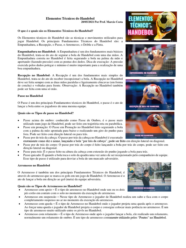 Fundamentos Técnicos do Handebol | PDF